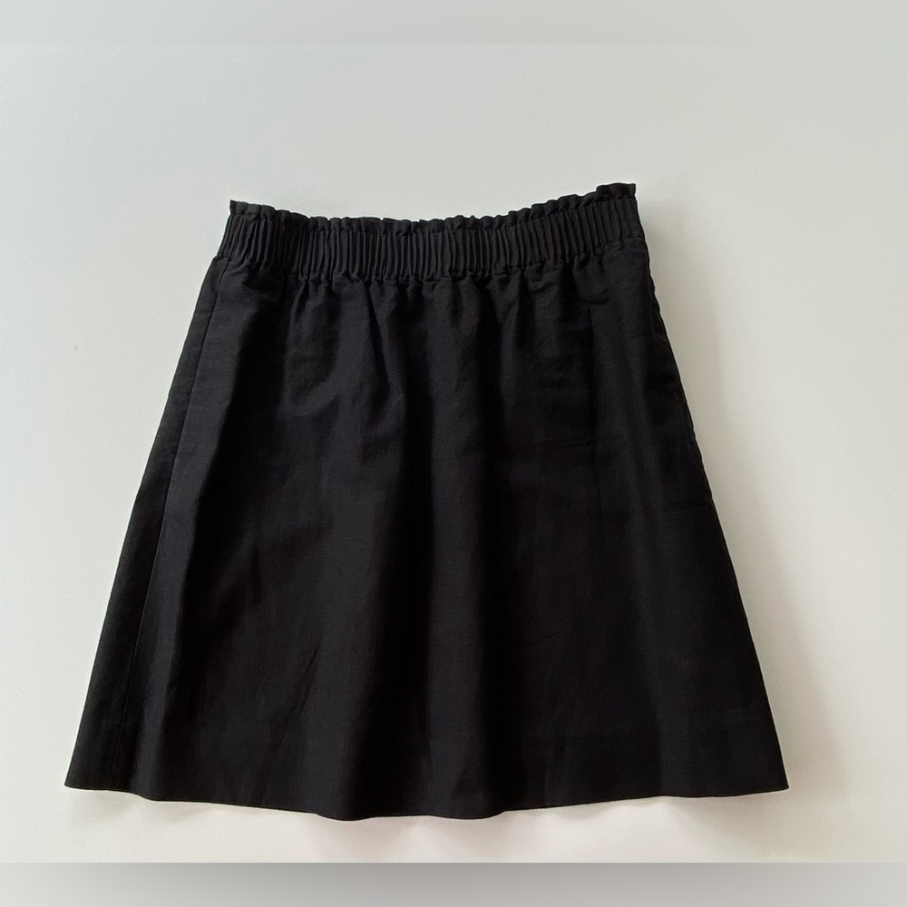 J. Crew Linen Blend Smocked A-Line Skirt, Solid Black Skirt Size: 4